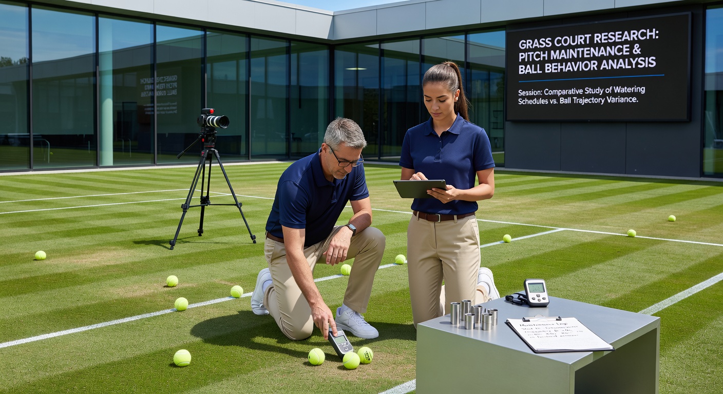 Messgeräte zur Analyse des Ballverhaltens auf einem frisch gepflegten Rasenplatz