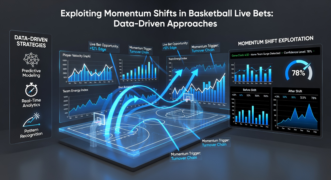 Datenvisualisierung eines Momentum-Shifts mit Charts zu PPP, Pace und eFG% in einem Live-Basketballspiel