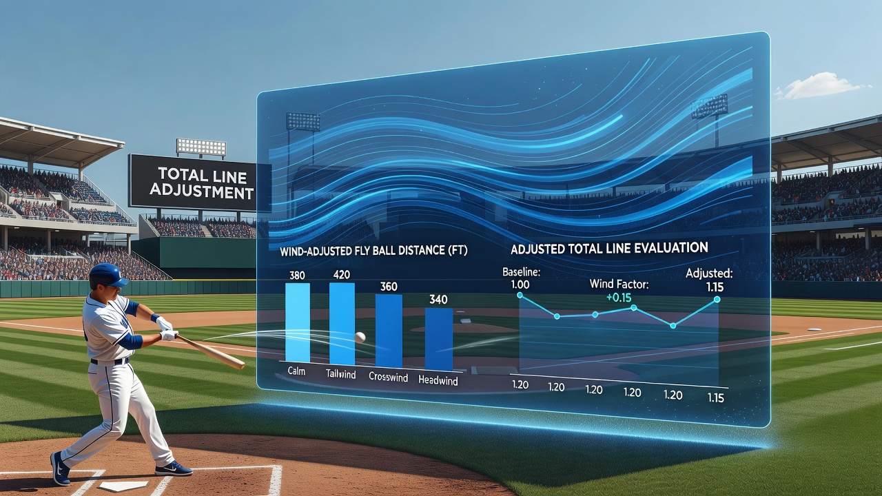 Windströmungen über einem offenen Baseballstadion mit fliegendem Ball