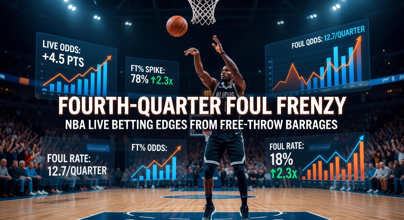 NBA-Spieler am Freiwurfstrich im hektischen vierten Viertel einer Playoff-Partie, mit Schiedsrichter und Uhr im Hintergrund