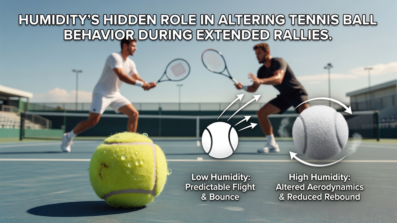 Tennisball in feuchter Umgebung während eines Matches