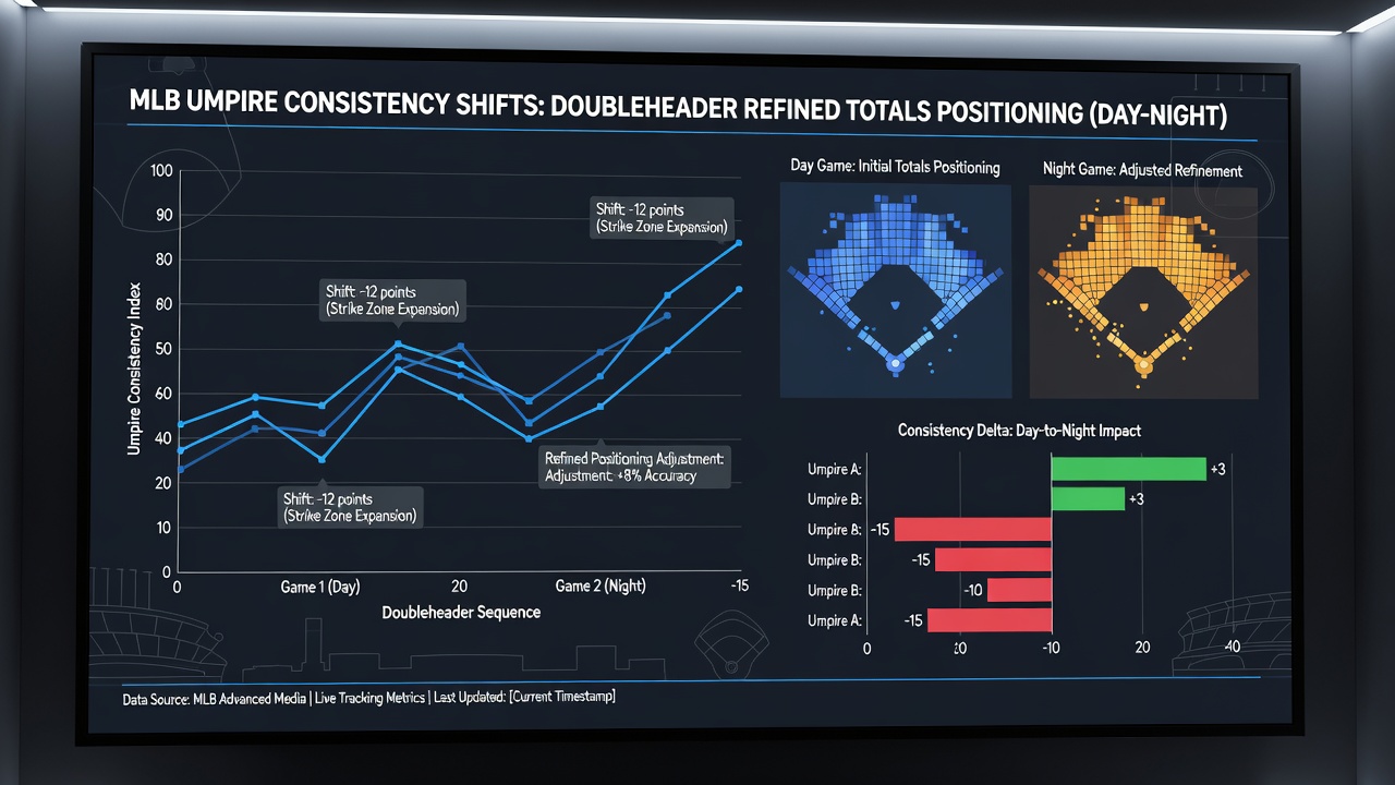 Grafische Darstellung von Schiedsrichterkonsistenz in MLB Day-Night-Doubleheaders und Auswirkungen auf Totals