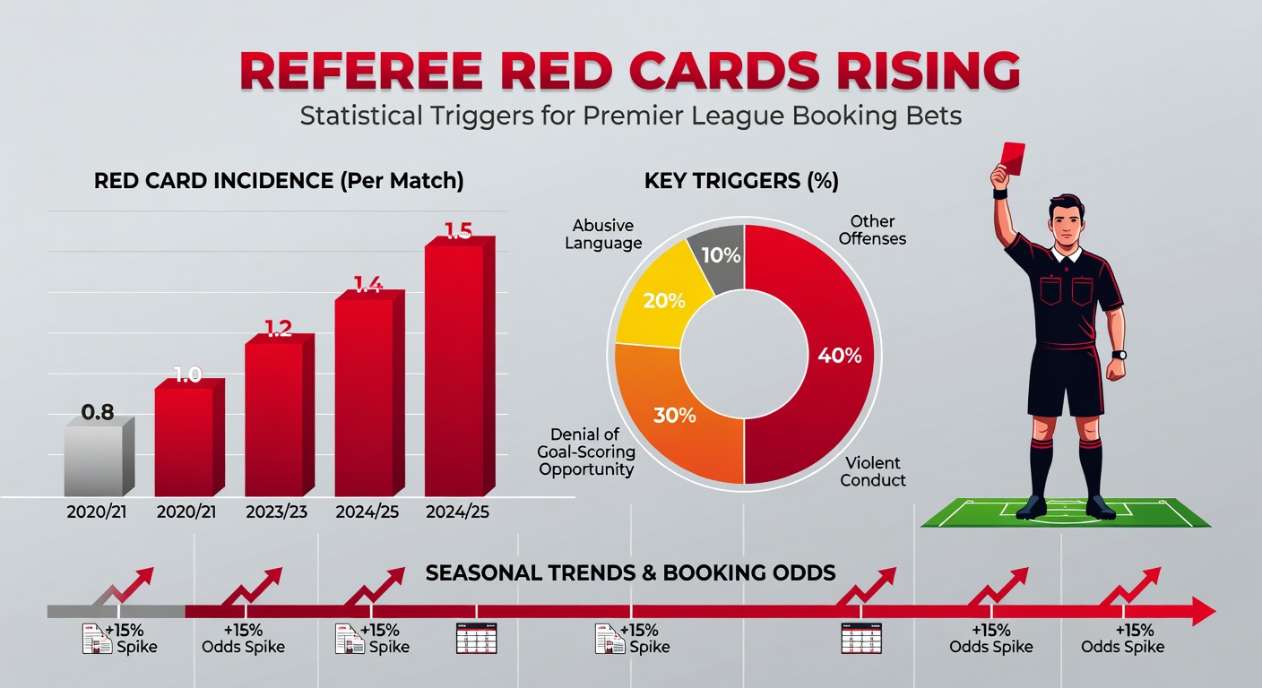 Detaillierte Statistik-Grafik zu Rotkarten-Trends in der Premier League, mit Balkendiagrammen zu Schiedsrichtern und Teams