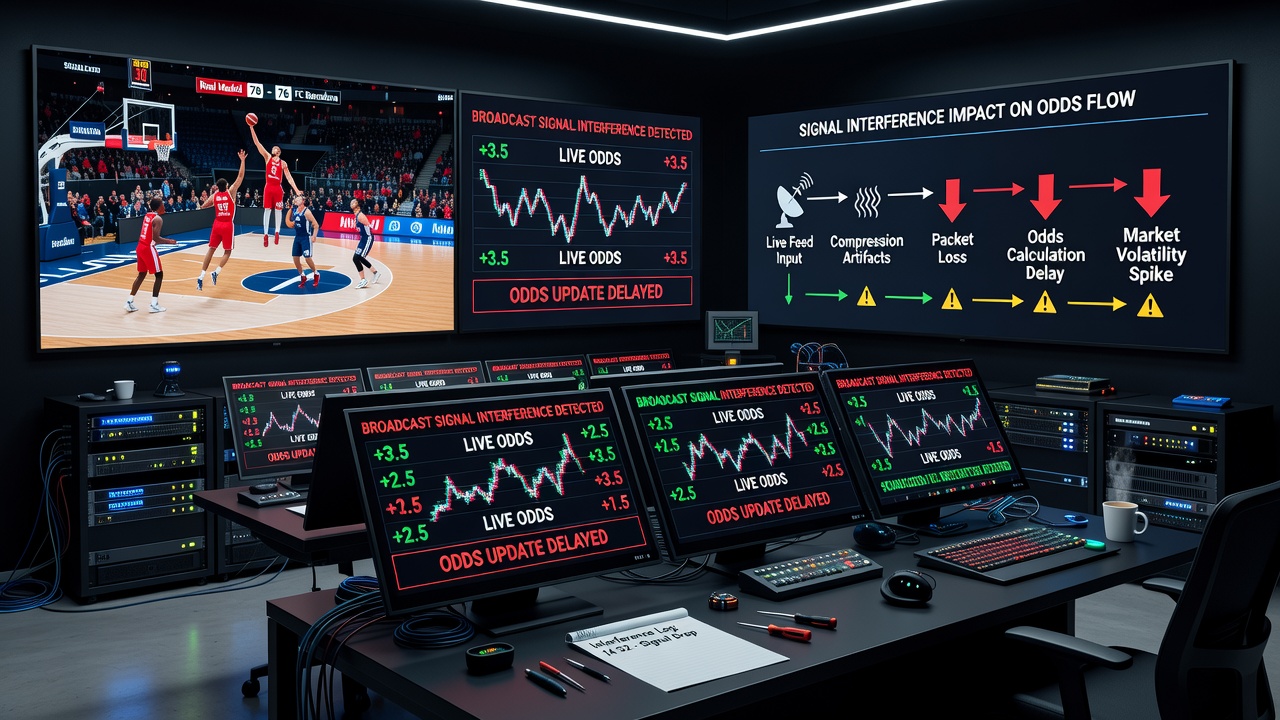 Diagramm zur Analyse von Latenzmustern bei Basketball-Übertragungen und resultierenden Quotenverschiebungen